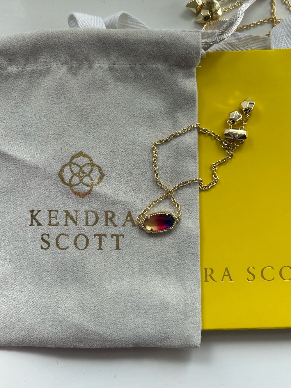 Kendra Scott Gold Necklace with Pink-Purple-Yellow Gradient Stone
